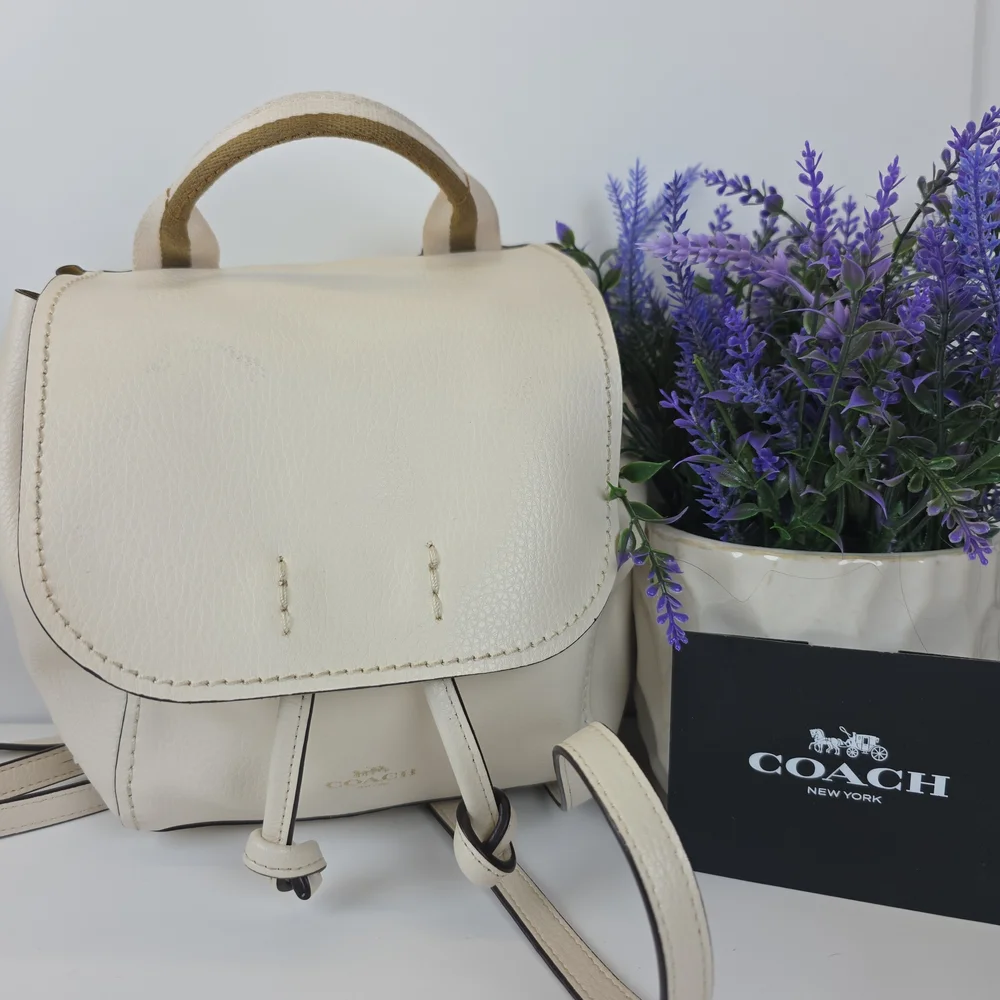 Coach Derby Ivory White‎ Leather Backpack Crossbody Shoulder Bag - Picture 2 of 16
